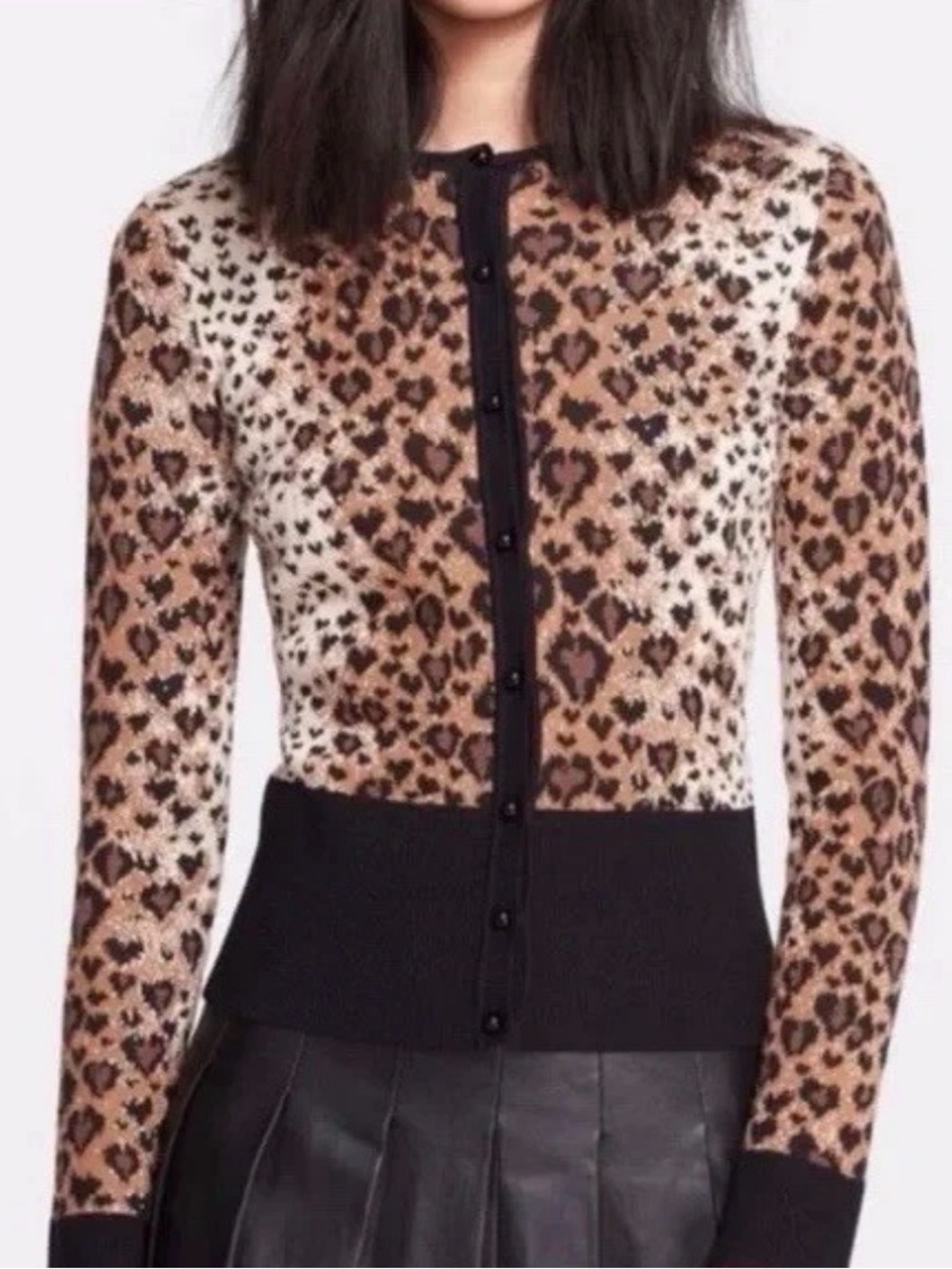 RED Valentino Leopard-Pattern Knit Cardigan in Brown & Black